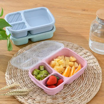 1 бр. микровълнова кутия за обяд, съдове от слама, пшеница, Контейнер за съхранение на храна, детска, училищна офис преносима кутия за Bento, чанта за обяд