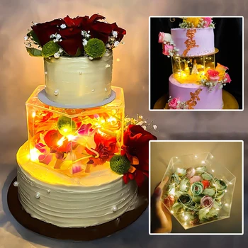 Hexagonal прозрачна акрилна тава за торта, пълни с титуляр за торта, подложки за торта, украса за торта, Инструменти За печене