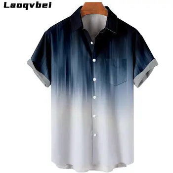 Модерна риза с принтом 4XL, постепенно променящ се цвят, мъжки хавайска риза оверсайз 2023, ежедневни плажна риза за мъже топ с къс ръкав