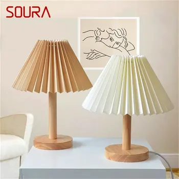 Креативна плиссированная настолна лампа SOURA, модерна дървена настолна лампа LED за декорация на дома, спални