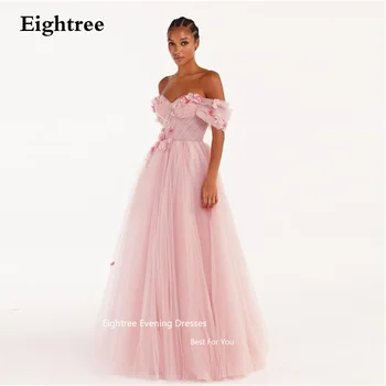Eightree Елегантни рокли за абитуриентски бал, тюлевые розова рокля с открити рамене, 3D цветя, рокли за официални събития, елегантни вечерни рокли за жени