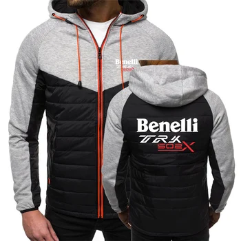 Benelli TRK 502X 2021, нови качулки с модерен принтом, яке с качулка с цип, модни топли мъжки палта с руното облицовка, популярни палто с дълги ръкави