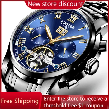 Експлозивна мъжки часовници с Турбийоном от Неръждаема Стомана, Мулти-функционален Календар, Автоматични Механични Часовник