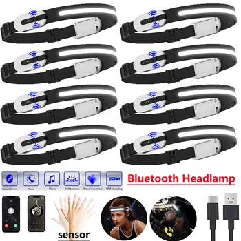 Нов Bluetooth Мултифункционален Индукционный COB-фенер За Каране на открито, USB Зареждане, Нощна Лампа, Ходовата, Силен Фенер Налобный