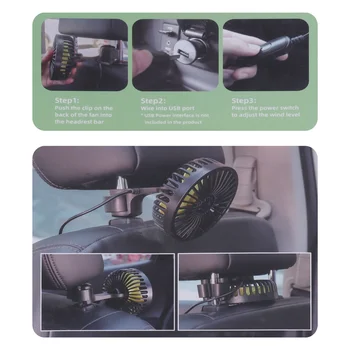 Вентилатор за Охлаждане на Автомобила, USB На Задната Седалка Автоматично Вентилатор на Задната Седалка 3-Високоскоростна Кола Битумен Вентилатор за Автомобил, Камион, Бус Suv RV Лодка Автобус