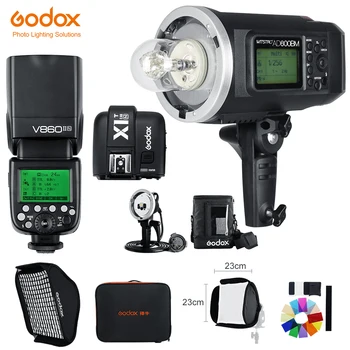Godox AD600BM 1/8000 HSS GN87 + V860II-N E-TTL Светкавица Speedlite HSS 1/8000 + спусъка X1T-N + чанта за пренасяне, комплекта софтбоксовой светкавица за Nikon