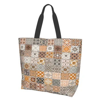 Керамични плочки Модели на чанти-тоут за жени, за многократна употреба за хранителни стоки чанти, големи чанти за пазаруване в португальном стил