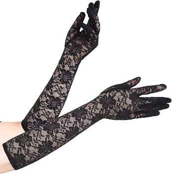 1 Чифт Женски Дълги дантелен ръкавици, сексуална ажурная ръкавица, дамски ръкавици, Очила, ръкавици, Аксесоари за Сватба, за вечерна рокля