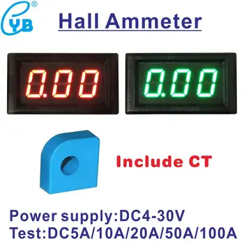 YB28C Led Цифров Измерител на dc ток 0-5A 10А 20А 50A 100A Амперметър с Трансформатор CT Датчик на Хол Амперметър Amp Панел Тестер
