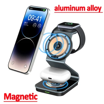 Магнитна поставка за безжично зарядно устройство 3 В 1, прозрачни за iPhone 12 13 14 Pro Max, док-станция за бързо зареждане на Apple Watch Airpods Airpods