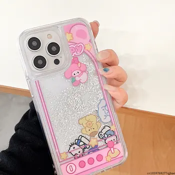 Kawaii Sanrio Hello Kitty Cinnamoroll My Melody Плаващите Пясъци Калъф за Телефон за iPhone 14 13 12 11 Pro Max 14 Pro Делото Подарък за Момичета