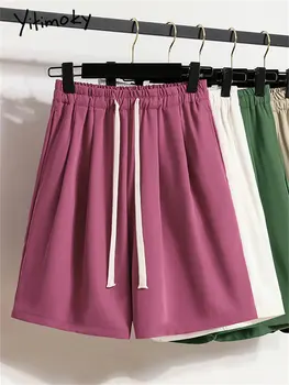 Костюми Yitimoky, къси Панталони за жени, лято 2023, нови широки шорти с висока талия и завязками, офис дамски къси панталони в корейски стил, шик шорти