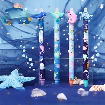 36 бр./лот, креативна стираемая гел писалка с морски животни, красиви дръжки с неутрални синьо мастило 0,5 мм, промоционални подаръци на ученически пособия, офис