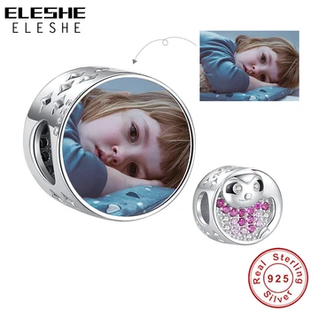 ELESHE, Сребро 925 проба, сладък ленивец, кръгли топчета с розов фианитом, снимка на поръчка, чар, подходящ за оригинален браслету, дамски бижута със собствените си ръце