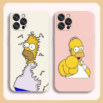 Калъф За iPhone 14 13 12 11 Pro XS Max Mini X XR 7 8 6 6S Plus Цветен Обикновен Течен Силиконов Калъф Сладко The S-Simpsons