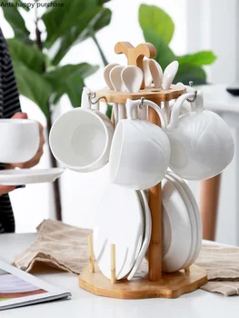Скандинавска креативна керамика, чашата за кафе, чай, Дървена стойка за съхранение, комбинация лъжици и чинии, следобеден чай, чаша за украса на стаята