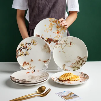 Китайски стил цвете птица серия керамична чиния С чиния домакински чиния десерт плоча плодови чиния салата табела творчество