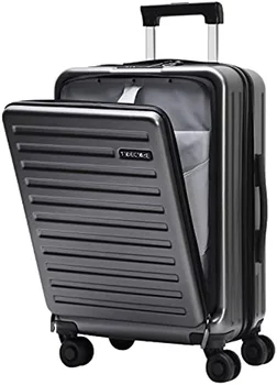 Ръчния багаж 20 инча, с предно отделение за лаптоп, Лека Твърда обвивка с TSA заключване, цип YKK и въртящи се колела, Сив