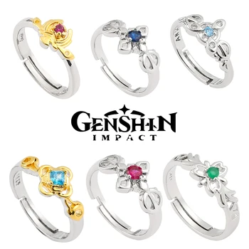 Модни эстетичные бижута, пръстени, скъпоценни камъни, аниме игра Genshin Impact Аксесоари, модни аксесоари за отпечатъци с кристали, цирконий