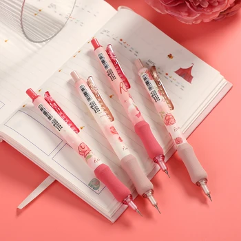 4 бр./компл. Набор от механични моливи от серията Pink Mist Rose с писеца 0,5 мм, Автоматичен молив за писане, творчески студентски аксесоари 