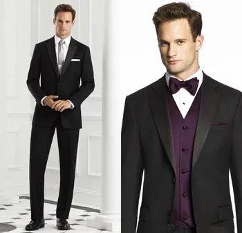 Яке Мъжки костюм, комплект от 3 теми, две копчета, черни костюми (JacketPantVestBowtie), Елегантен вечерен костюм Homme Terno с изрезки на лацканах, високо качество