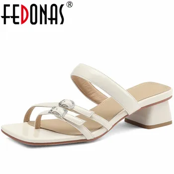 FEDONAS/ 2023, Елегантни дамски Джапанки на дебелите обувки, Летни Нови Лаконичен Ежедневни Дамски Сандали от Естествена Кожа, Обувки За Купоните, Жените Офис