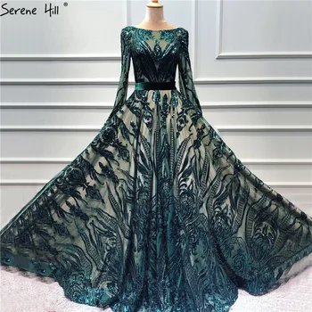 Колекция от 2023 година, рокли за абитуриентски бал с пайети, мюсюлмански зелени луксозни рокли трапецовидна форма, реална снимка BLA60799