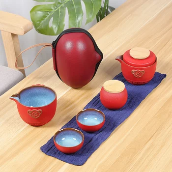 Яньшань керамични пътен чай Цзяньчжань purpurea пещ за печене на пясък в Юни порцеланова черешката Тяньму една саксия и четири подарък чаша