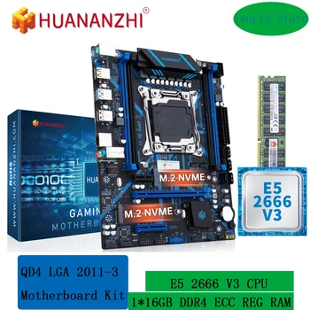 Комплект дънната платка HUANANZHI X99 QD4 LGA 2011-3 с процесор Intel XEON E5 2666 V3 и комбиниран набор от паметта 1*16G DDR4 ECC NVME NGFF SATA USB