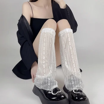 С цилиндрична форма, гамаши, черни, бели дантелени чорапи за телета, секси дълги чорапи с рюшами, японски чорапи за телета, дамски чорапи