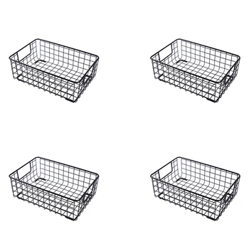 4X Креативна кошница за съхранение на метална Жица С Дръжка, Контейнер за малките неща от ковано Желязо, кухненски черен