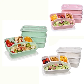 4 Опаковки контейнери за приготвяне на обяди с 4 отделения, Множество кутия за Bento за деца / деца / възрастни, штабелируемая