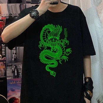 Мъжки t-shirt Harajuku, Лятна Реколта Готина Унисекс с принтом Китайски Дракон, Тениска Оверсайз с къс ръкав, Градинска тениска, Ежедневни