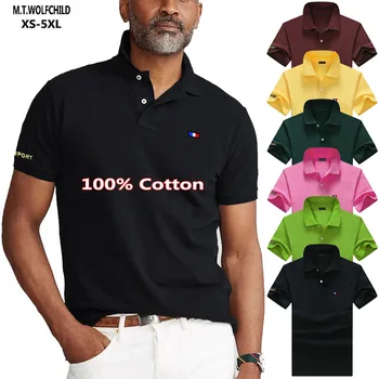 100% Памук, с Висококачествена Лятна Мъжка Риза с къси ръкави, Ежедневни Спортни Дрехи С Къс Ръкав, Поло Homme, Модни Мъжки Дрехи, Блузи с Ревери XS-5XL