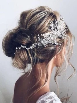 Реколта кристален превръзка на главата със сребристи пайети Елегантна бална прическа за младоженци Диадема Сватбена прическа женски аксесоари за коса