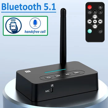 Bluetooth 5.1 Приемник Предавател Стерео NFC AUX вход 3.5 мм Жак RCA Високоговорител Микрофон Безжичен Музикален Аудиоадаптер Дистанционно Управление За Телевизор