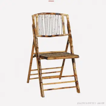 Уличен Преносим Бамбук Сгъваем стол с облегалка за плаж, градински стол, ретро бамбуков стол, Бамбук дървена случайни стол от ратан