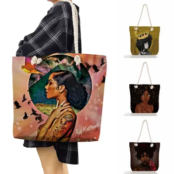 Чанти с шарени африкански момичета, чанта за хранителни стоки, ежедневни сгъваема Еко чанта за пазаруване за еднократна употреба, дамски чанти през рамо, пътна плажна чанта