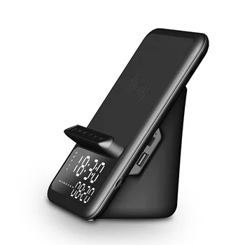 Безжичен високоговорител BT5.1, безжично зарядно устройство с мощност 15 W, бързо зареждане, поставка за телефон, аларма, показване на време, TF карти за възпроизвеждане на MP3 с микрофон