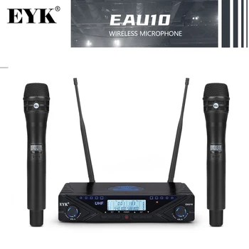 EYK EAU10 Регулируема безжичен UHF микрофон система с ръчен микрофон с частотными точки 2 * 100 канала, костюм за караоке dj