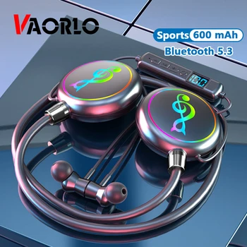 VAORLO Спортни Bluetooth Слушалки С RGB Подсветка, Дигитален Дисплей С HD-Микрофон, HiFi, Тежък Бас, IPX5, Водоустойчив, С Ниско Закъснение