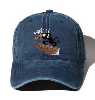 Тийнейджърката мультяшная деним бейзболна шапка, шапка, мъжки, женски каубойски шапки, промытая памучен шапка в стил хип-хоп за аниме, шапка, с чаша