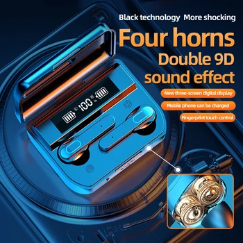 T33 Bluetooth слушалки за спортове на открито Безжична слушалка 5.2 със зарядно устройство, Дисплей хранене, докосване на горивото, електронни игри слушалки, втулки