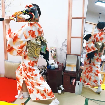 Жена традиционно кимоно в японски стил с Оби, лятна юката с принтом златни рибки, рокля за фотография, костюм за cosplay