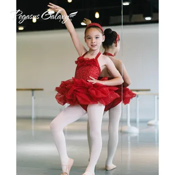 2016 Ново записване, детско балетное рокля с червени пайети, къса поличка за бебешка торта, женски секси с костюм на бретелях, дрехи за тренировки за възрастни