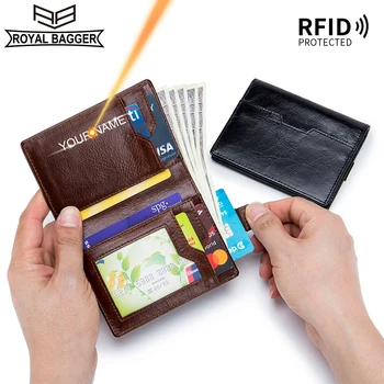 Royal Багер RFID Block Ретро тънък кратък чантата за мъже с няколко карти, държач за карти от естествена телешка кожа, модерен портмонета за монети