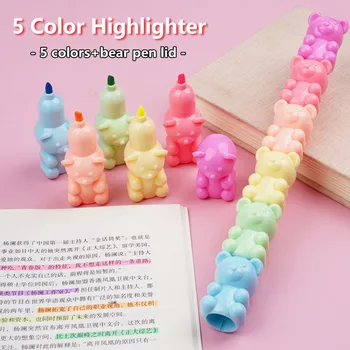 5 цвята, маркери, с изображение на мечка Kawai за ученици, училищен маркер за рисуване, дръжка, детски подарък, канцеларски материали, корейски канцеларски материали