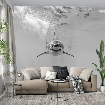 Изработена по поръчка на 3D стенопис, Бяла акула, Животни, Фотообои за спални, хол, диван, ТЕЛЕВИЗОР, фон, за Украса на стени, нетканая хартия