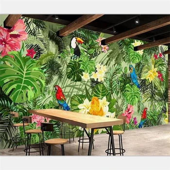 Тапети beibehang по поръчка, хол, спалня, стенопис, рисованный папагал, тропическа гора, тропическо растение, cartoony фон