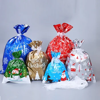 Коледен пакет за бонбони, подарък пакет, куп въжета, джоб, торбичка за бонбони на Хелоуин, злато и сребро среден размер